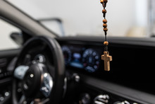 Wooden Christian rosary with crucifix