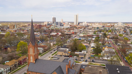 Sticker - Aerial View Over The Urban City Center Skyline in Fort Wayne Indiana