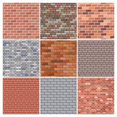 Set of nine brick wall backgrounds