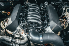 Powerful Customized Tuned Sport Car Engine, Close Up