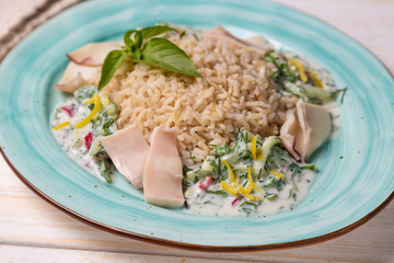 Wall Mural - Squid with brown rice and cucumber in yogurt dressing