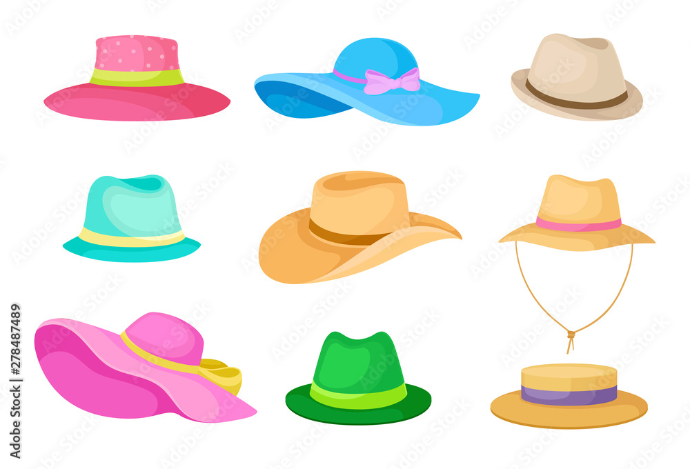 Set of hats. Vector illustration on white background. - obrazy, fototapety, plakaty 