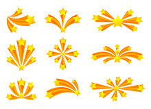 Set Of Fireworks With Stars. Vector Illustration On White Background.