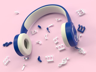 headphone blue pink technology object 3d rendering