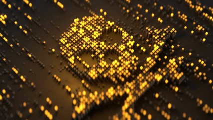 Wall Mural - skull and crossbones made from yellow cubes. malicious computer code or hacking concept. seamless lo