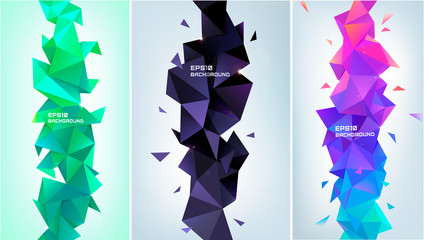 Wall Mural - Vector set of abstract geometric 3d facet shapes. Use for banners, web, brochure, ad, poster, etc. Low poly modern style background