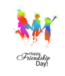 © Мария Неноглядова - Silhouettes of jumping multicolored friends. Happy Friends Day. Usable as greeting cards, posters, clothing, t-shirt for your friends. Vector illustration