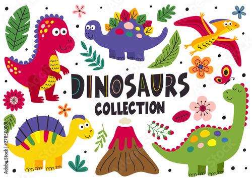 set of isolated cute dinosaurs part 1 - vector illustration, eps Wallpaper Mural
