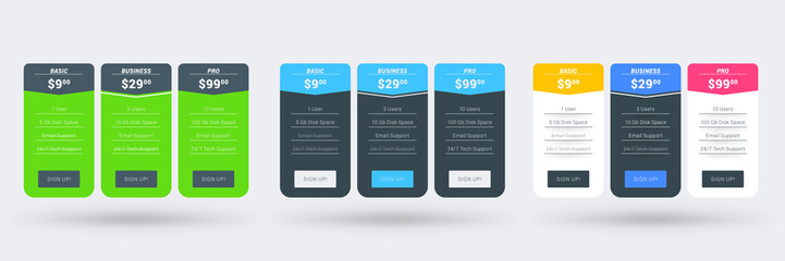 Wall Mural - Pricing table design template. Vector pricing plans. Vector illustration