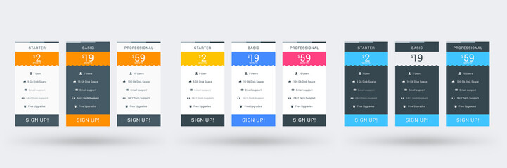 Wall Mural - Pricing table design template. Vector pricing plans. Vector illustration