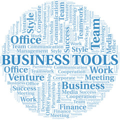 Business Tools word cloud. Collage made with text only.