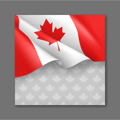 Canadian patriotic festive background with national official colors. Realistic waving canadian flag on grey background. Canada republic day vector card with empty copy space. Independence and freedom