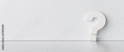 Fotomural Question mark on white wall background - FAQ Concept image
