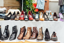 Different Types Of Second Hand Women's Shoes For Sale At Street Flea Market