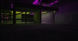 Fototapeta Do przedpokoju - Abstract architectural concrete and white interior of a minimalist house with color gradient neon lighting. 3D illustration and rendering.