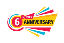 6th Birthday Banner Logo Design.  Six Years Anniversary Badge Emblem. Abstract Geometric Poster.