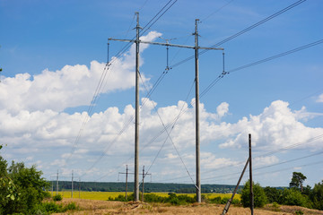 Electricity power pole for transmission lines network. Environment and energy concept