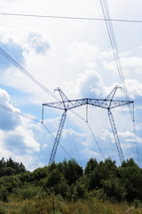 Electricity power pole for transmission lines network. Environment and energy concept