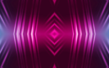 Dark abstract futuristic background. Neon lines, glow. Neon lines, shapes. Pink and blue glow