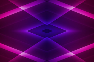 Dark abstract futuristic background. Neon lines, glow. Neon lines, shapes. Pink and blue glow