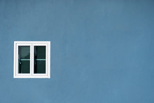 White Window On Grey Blue Wall Home Architecture Background
