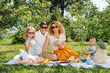 © zzzdim - Family picnic on grass in the gardens under gentle shade of trees