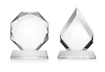 blank glass trophy mockup isolated on white with clipping path