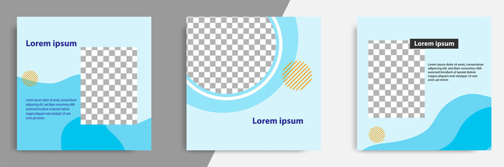 Wall Mural - Blue editable square banner layout template - abstract, minimal, modern design background with wave, circle shape. Suitable for social media post, stories, story, flyer. Vector illustration
