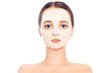 © MoreThanProd - Brunette in a white mask for the face. Beautiful photo of a girl with perfect skin. A young girl cares for herself.