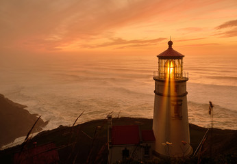 Sticker - Heceta Head Lighthouse at sunset, Pacific coast, built in 1892, Oregon, USA