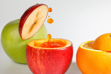 Red Apple real juice splash in fresh half cut hollow cup fruit