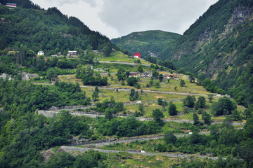 Sticker - Geiranger village with Geirangerfjord , stunning natural masterpiece included in UNESCO World Heritage , Sunnmore region, Norway