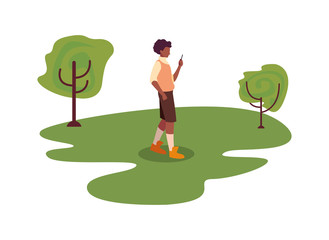 young man using smartphone vector ilustration