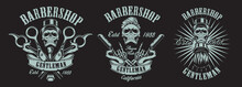 Vector Of Illustrations In Vintage Style For A Barber Shop With Skulls