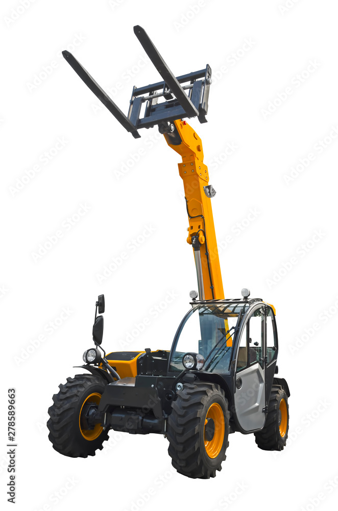 Telehandler Color Picture A telescopic handler, also called a telehandler isolated on a white ...