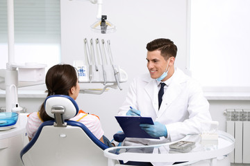 Wall Mural - Professional dentist working with patient in clinic