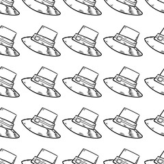 Poster - Handdrawn seamless pattern hat doodle icon. Hand drawn black sketch. Sign cartoon symbol. Decoration element. White background. Isolated. Flat design. Vector illustration