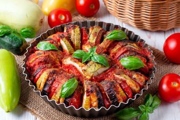 Ratatouille - traditional French Provencal vegetable dish cooked in oven