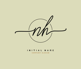 N H NH Beauty vector initial logo, handwriting logo of initial signature, wedding, fashion, jewerly, boutique, floral and botanical with creative template for any company or business.