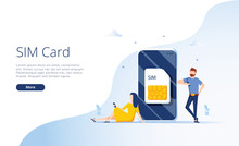 SIM Card Concept In Vector Illustration. Mobile Network With Esim Microchip Technology. Web Banner.
