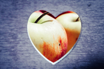 heart in a tree. box of apples. decor Happy Valentine's Day