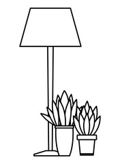 Poster - House light lamp and plant pots in black and white