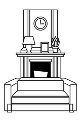 Poster - House chimney with sofa armchair furniture in black and white