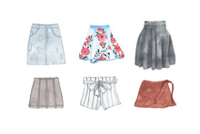 Watercolor Womens Fashion Clothing Denim Shorts Skirt Isolated