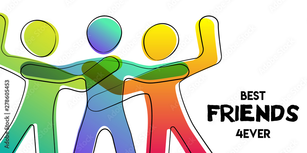 Best friends card of colorful stick figure people - obrazy, fototapety, plakaty 