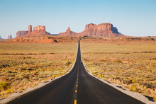 Classic Highway View In Monument Valley At Sunset, USA