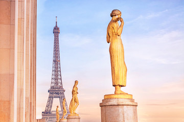  Beautiful view of Eiffel Tower at sunset from the Palais de Chaillot in Paris, France