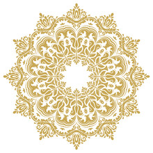 Elegant Vintage Vector Ornament In Classic Style. Abstract Traditional Round Golden Pattern With Oriental Elements. Classic Vintage Pattern