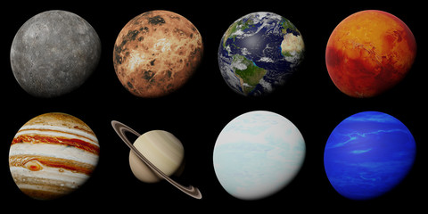Wall Mural - the planets of the solar system isolated on black background