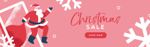 Christmas Sale Banner Santa Claus In Mobile Phone